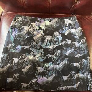 Neon‎ Rose Women's Miniskirt Size 8 Lined Black Purple Teal Mythical Horse Fairy